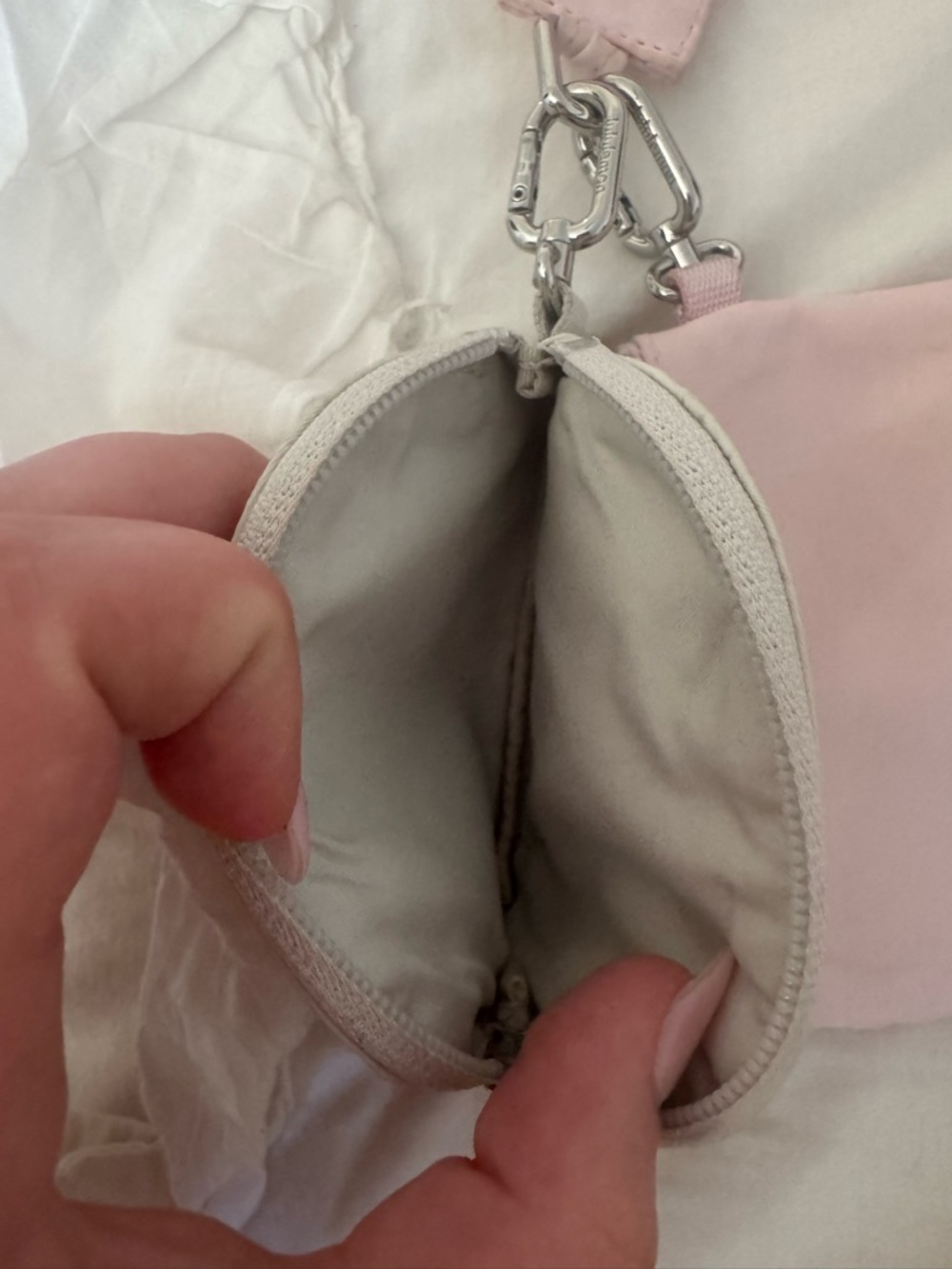 Lululemon Dual Pouch Wristlet Wallet Keychain - Pink and White Silver - Picture 9 of 10